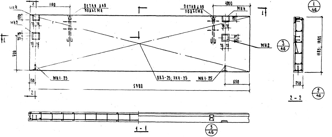 Панель НШ-60-15пр из ячеистого бетона (толщина 250мм) Серия ИИ 04-5